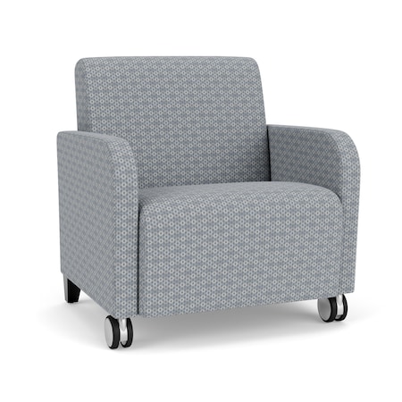 Lesro Siena Lounge Reception Wide Guest Chair with Front Casters, Walnut, RS Fog Upholstery SN1201